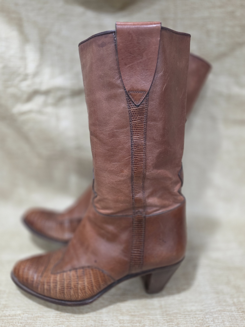 Vintage Tanino Crisci Brown Leather & Lizard Western Boots Womens Size 7 - Picture 5 of 12